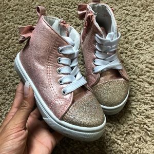 Pink and Gold Glitter High Top Toddler Shoes